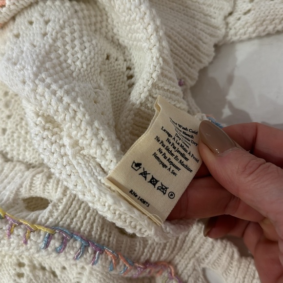 Loveshackfancy cream cropped cardigan embroidered pastel rainbow - Picture 6 of 7